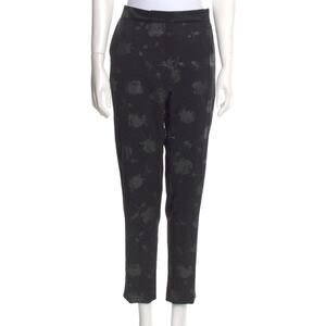 Nina Ricci Vintage Black Floral Wool Gabardine Tapered Tuxedo Pant 42 8